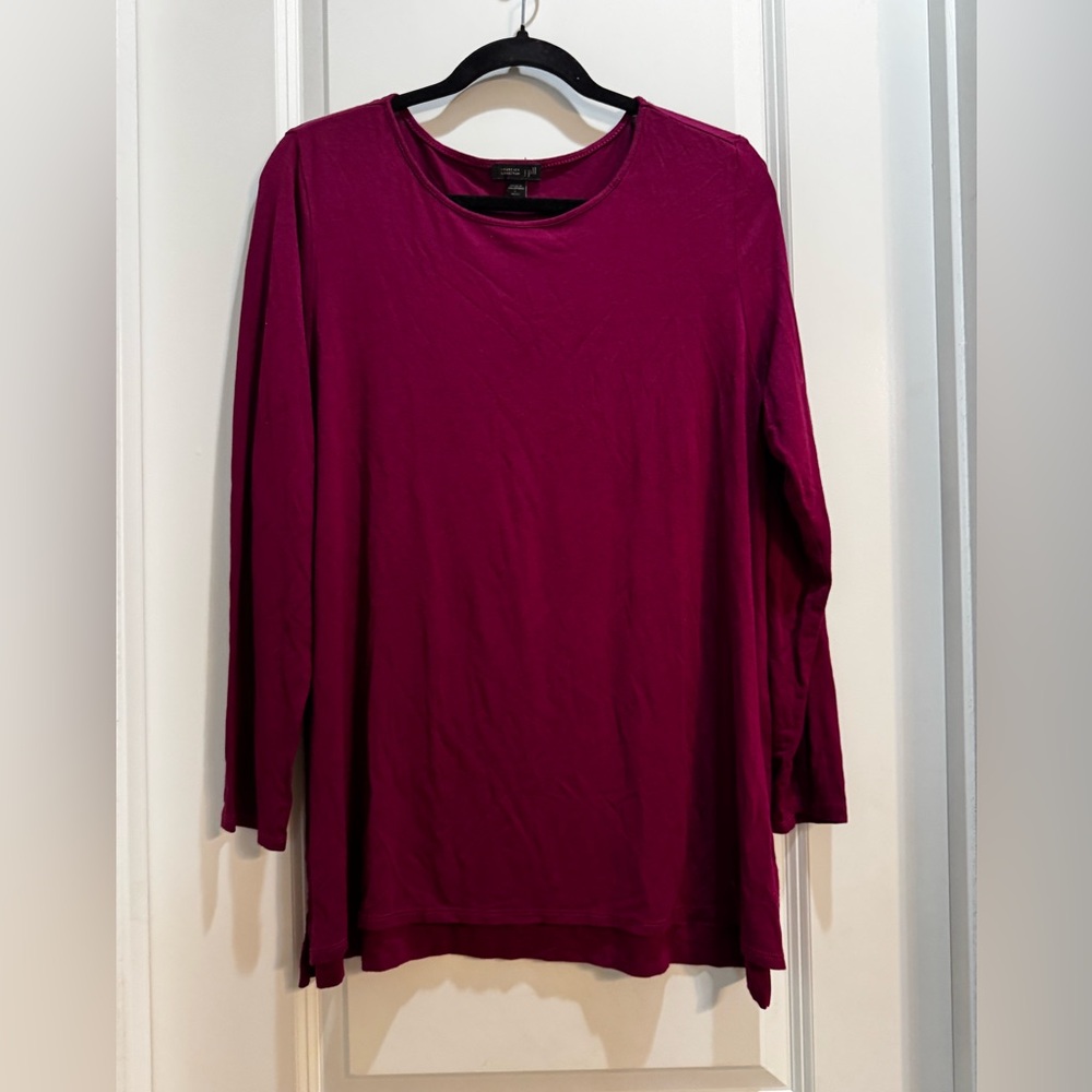 J JILL Wearever Collection Burgundy Rayon Round Neck Long Sleeve Tunic Large Pet